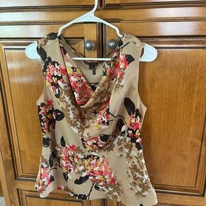 NIC+ZOE Pink /tan/black Chinese patterned Sleeveless Blouse with Floral Design